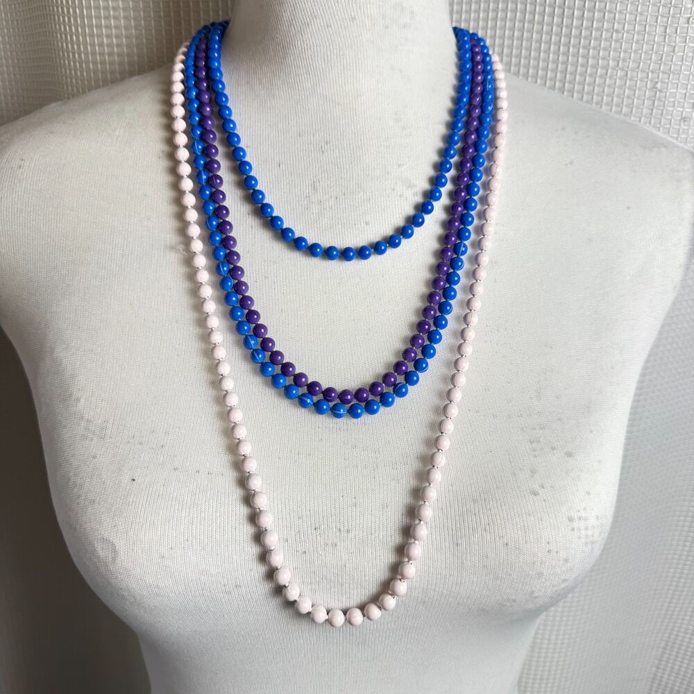 Lot of 4 Vtg Oops A Daisy Necklaces Purple Blue Blush Pink Enamel Ball Chain